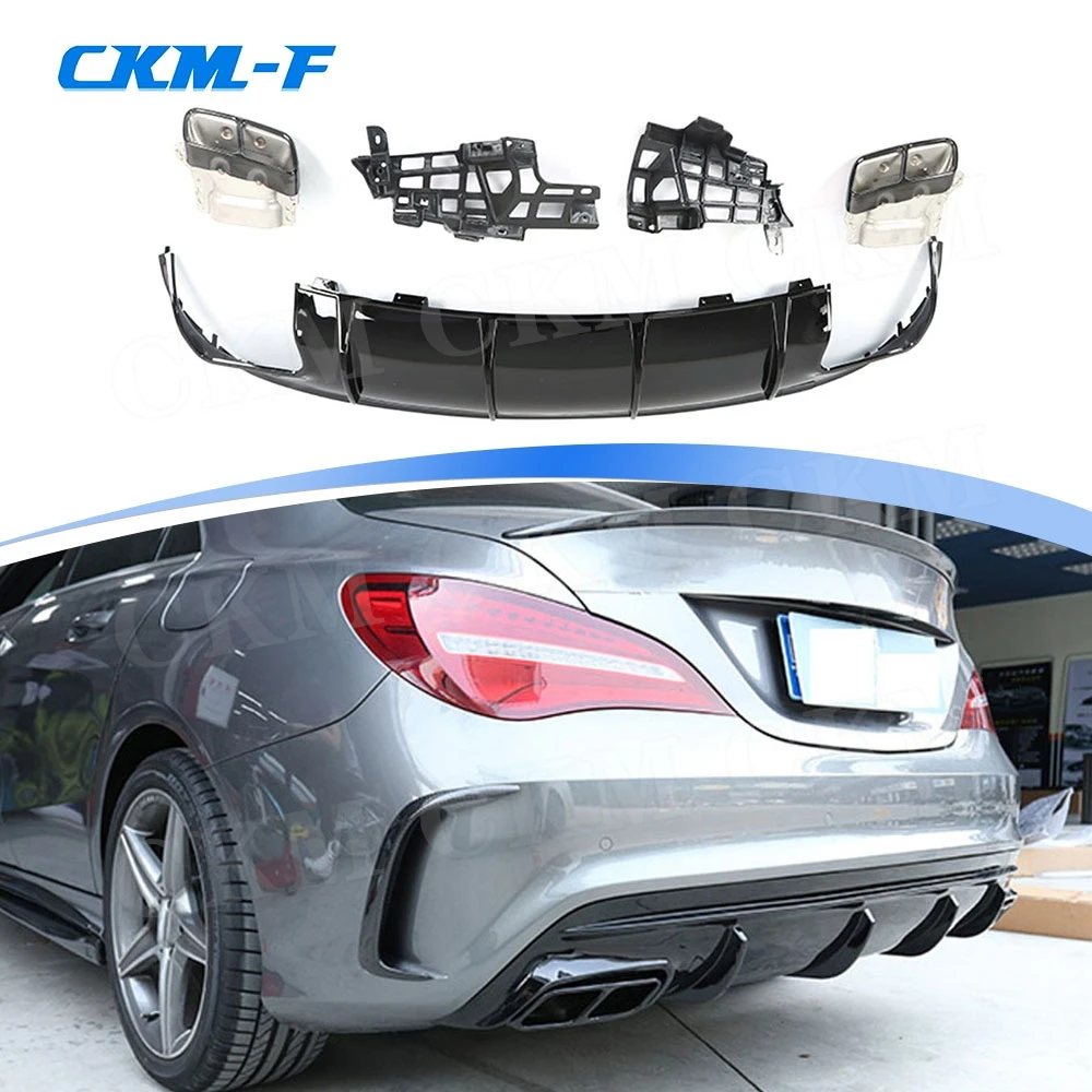 PP Rear Lip Diffuser with Exhaust Tips for Mercedes Benz CLA Class W117 CLA260 CLA45 2013-2018 Bumper Skid Plate