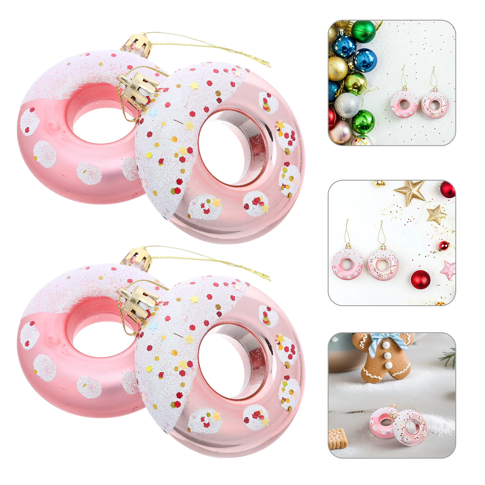 

4Pcs Donut Hanging Candy Ornaments Christmas Tree Decorations Set for Xmas New Year Party Supplies Rose Gold Donut Tree Topper