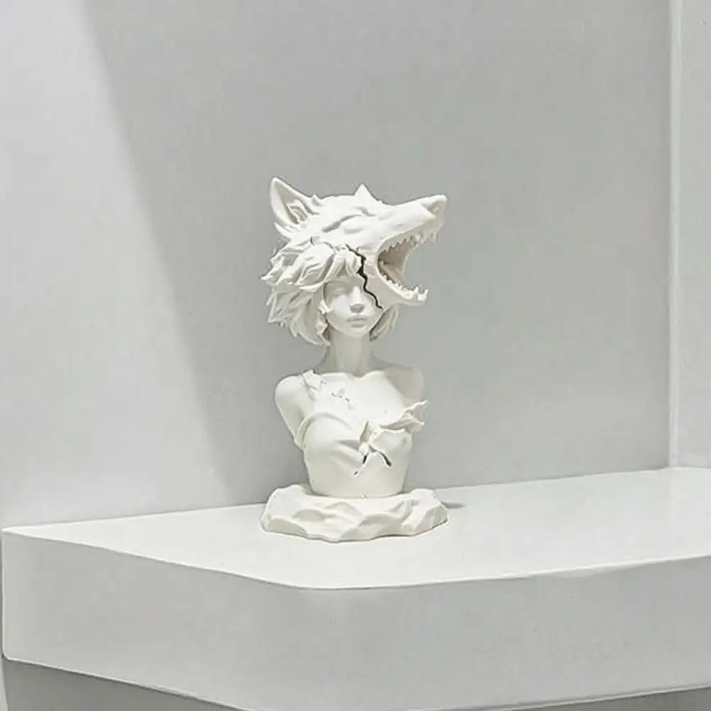 Wolf Girl Ornament 3d Printed Dark Wolf Girl Bust Sculpture Wolf Head Desktop Ornament Unique Esports Room Figurine Stylish Home