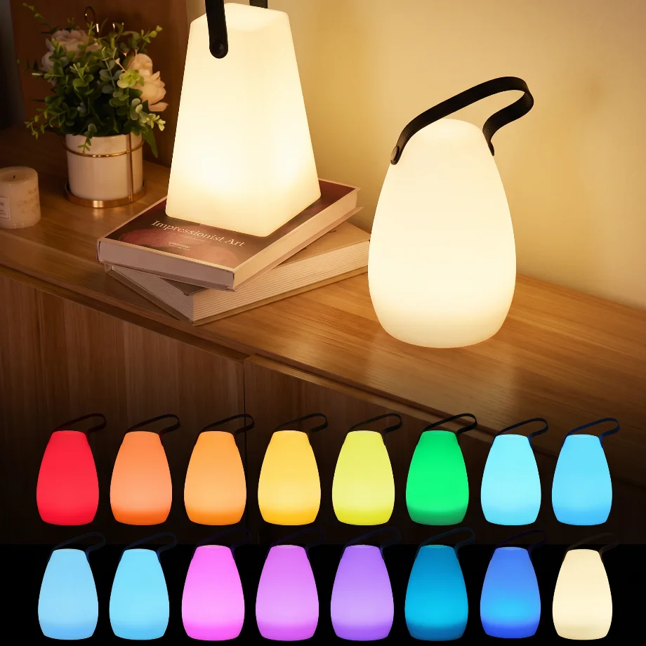 Portable RGB LED Lantern Lamp Rechargeable 16 Colors 6 Modes Remote Control Dimmable Night Light for Home Decorative Lighting