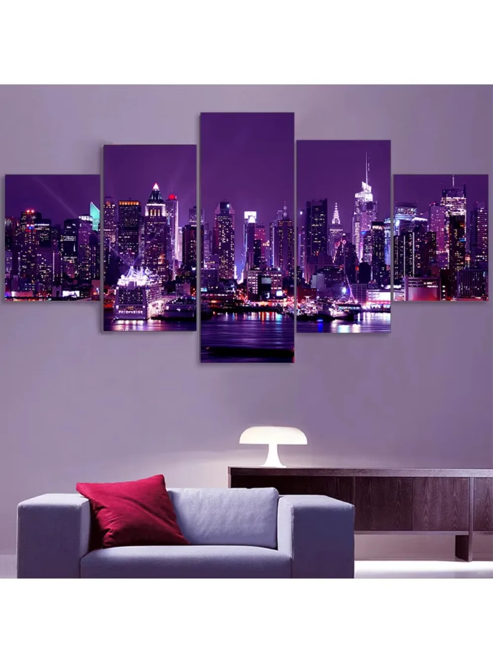 Canvas Painting Wall Art 5 Pieces New York City Construction Scenery Pictures Prints Night View Poster Home Decor Modular Framed