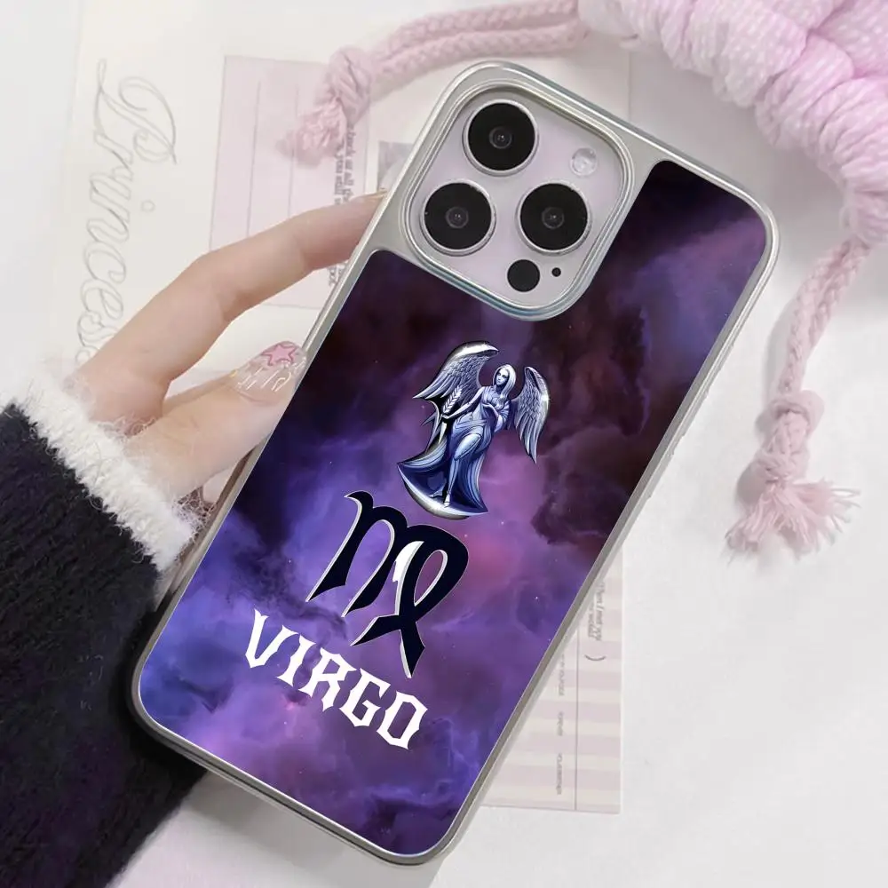 

Чехол для мобильного телефона Zodiac Sign Virgo для iPhone 17, 16, 15, 14, 13, 12, 11 Air Pro Max Plus, серебряное покрытие, красочный чехол, роскошный красивый чехол