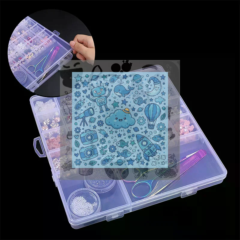 26 Grid Transparent Nail Art Empty Storage Case Box Nail Glitter Rhinestone Crystal Bead Display Accessories Container Box