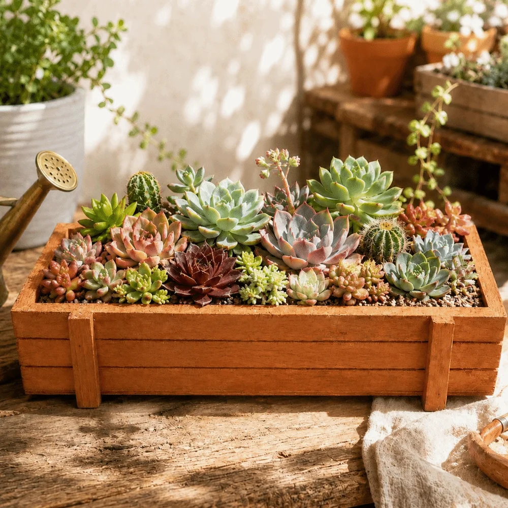 2PCS Wood Wooden Planter Box Antique Color Rectangular Succulent Planter Easy To Place Compact Flower Planter Box
