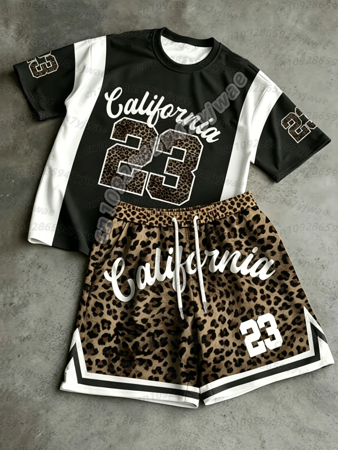 2026  Fashion Color Block Men Women 2 Piece Outfit american leopard print size 23 basketball uniform set Tracksuit 2 Piece Set