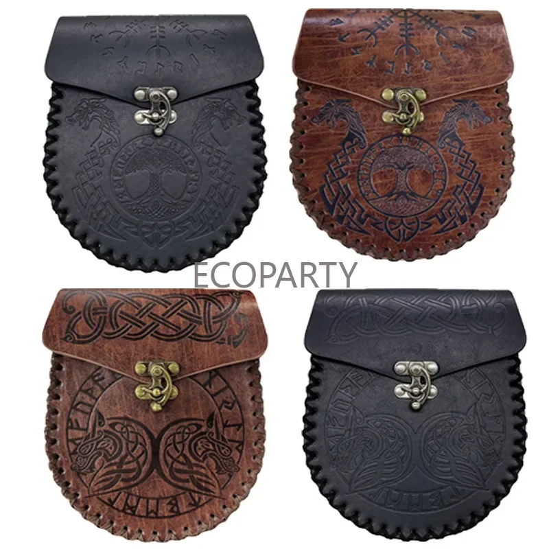 Medieval Money Pouch Bag Cosplay Hangable Belt Waist Bag Unisex Leather Drawstring Bag Coin Purse Party Accessories Prop costume