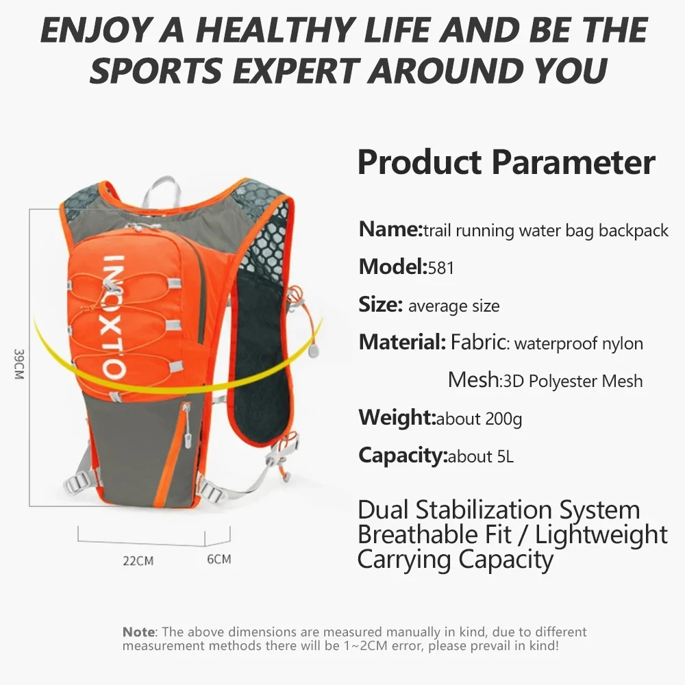 INOXTO 5L Lightweight Running Backpack Hydration Vest Running Bag Suitable for Bicycle Marathon Hiking Ultra-light and Portable