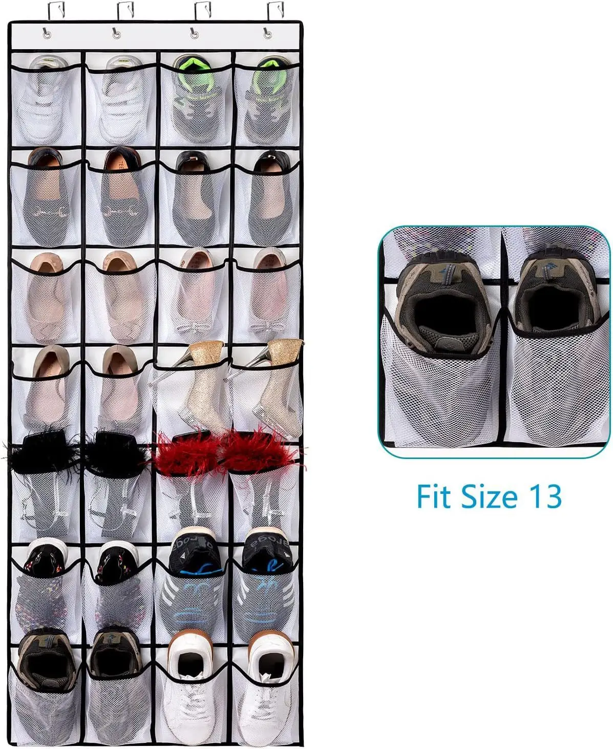14/24/25/28/40 Taschen Schuh-Organizer zum Aufhängen an der Tür, Schuh-Aufbewahrungsregal, Netz-Schuhhalter für Kleiderschrank, Schlafzimmer, platzsparend – Detail 13
