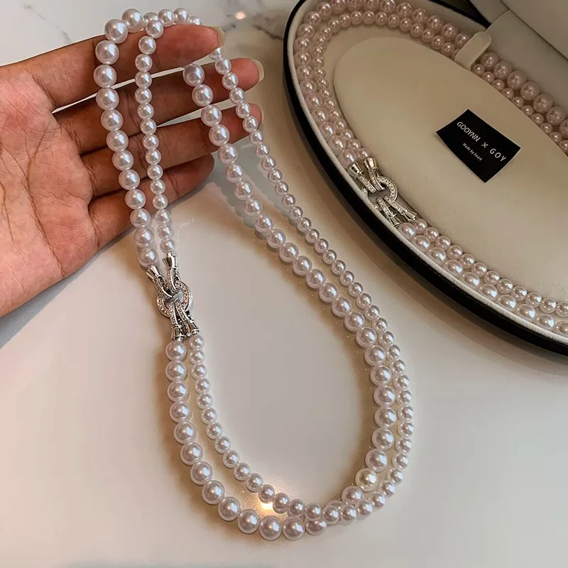 

Shijia double-layered pearl necklace women's light luxury niche high-end atmospheric clavicle neck chain new sweater chain