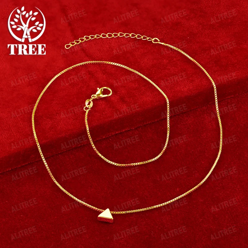 

45cm 18k Gold Triangle Necklace Box Chain Women Charm Wedding Banquet Party Trend Simple Jewelry Versatile Gift Accessories