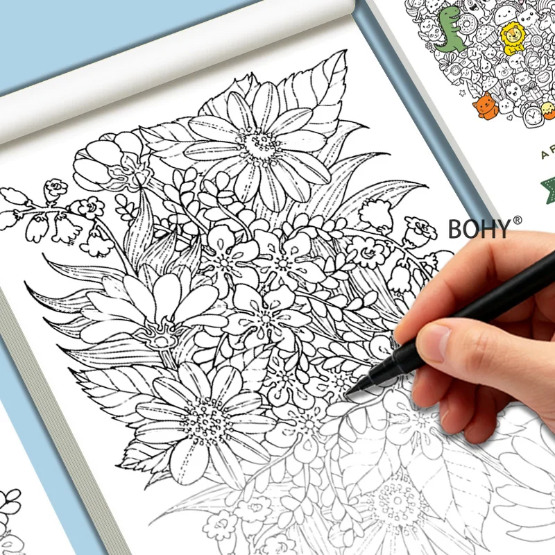1 Adult Decompression and Graffiti Coloring Album, with Themes Such As Flowers/monsters/small Animals and Other Line Drafts