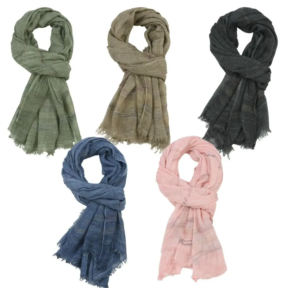 Cotton Linen Yarn-dyed Striped Men\'s Scarves Winter Men Scarf Tassel Long Shawl Bufanda Male Accessories