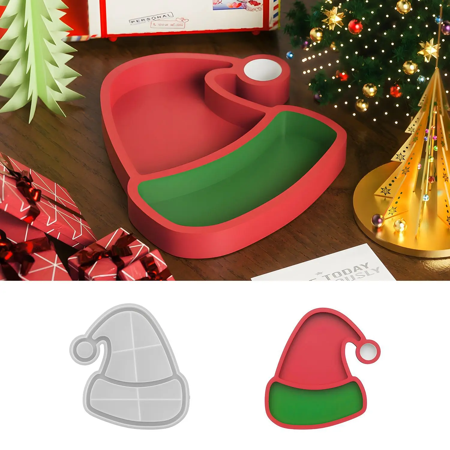 

Santa Hat Silicone Mold DIY Christmas Candy Dish Resin/Plaster Tray & Ornament Storage Box | Xmas Table Decor Festive Craft Kit