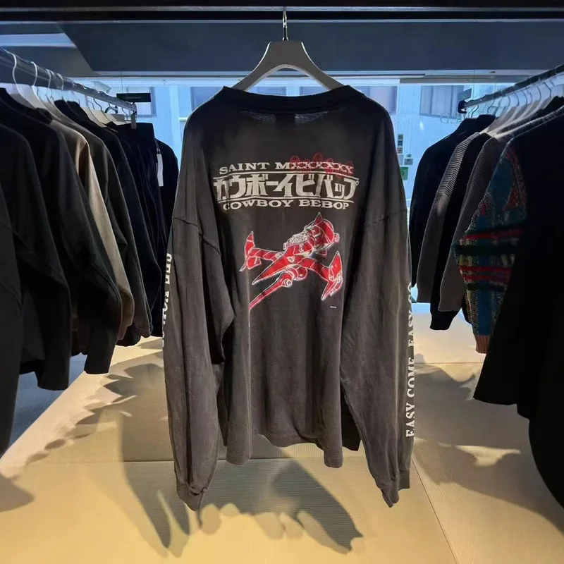 

Casual Long Sve T-irt Men's Destroyed Waed T-irt Comfortable Loose Fit Pure Cotton Outdoor Wear Spring Season