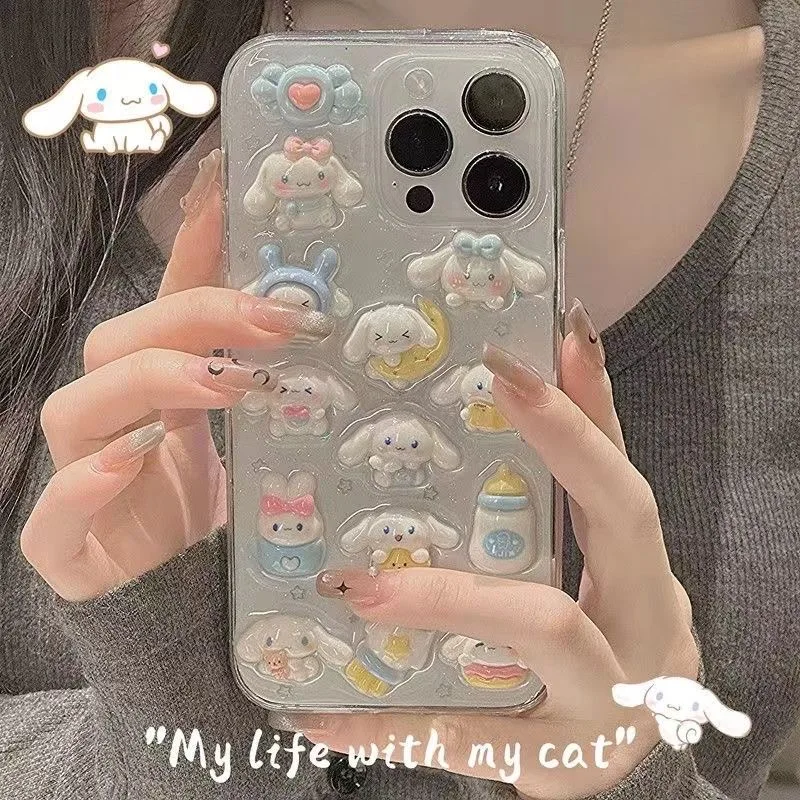 Sanrio Cinnamoroll 3D Phone Case For Iphone 15 11 12 13 14 Mini Pro Max X Xs Xr 7 8 Plus SE 2020 Girls Gifts Shockproof Cover