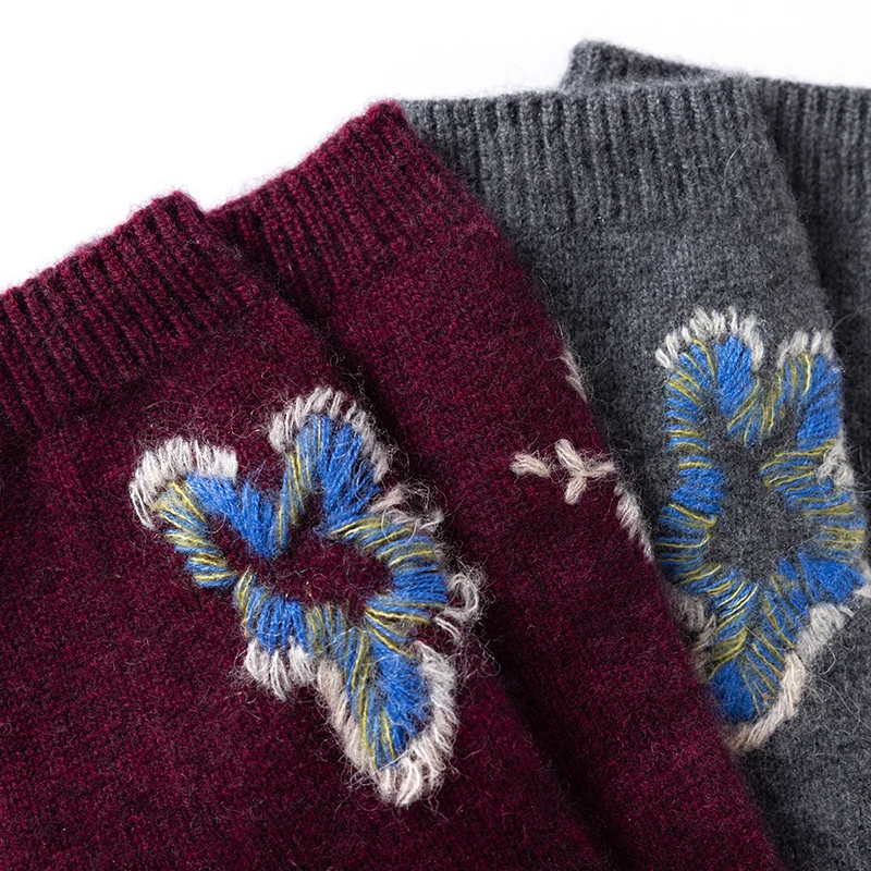 Кашемировые толстые перчатки, зимние уличные теплые манжеты на запястьях с сенсорным экраном, велосипедные перчатки, элегантные рукава с вышивкой из ириса, праздничный подарок