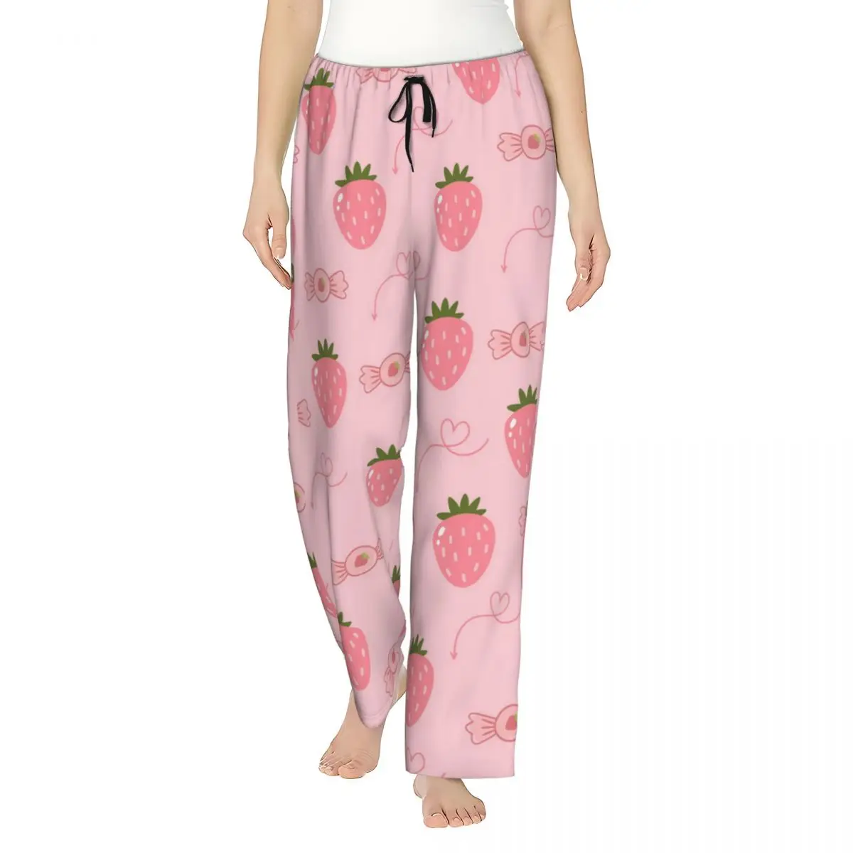 Girl's Pajama Pants Strawberry Sweet Candy Hearts Pink Kawaii Lounge Pants Stretch Sleepwear Home