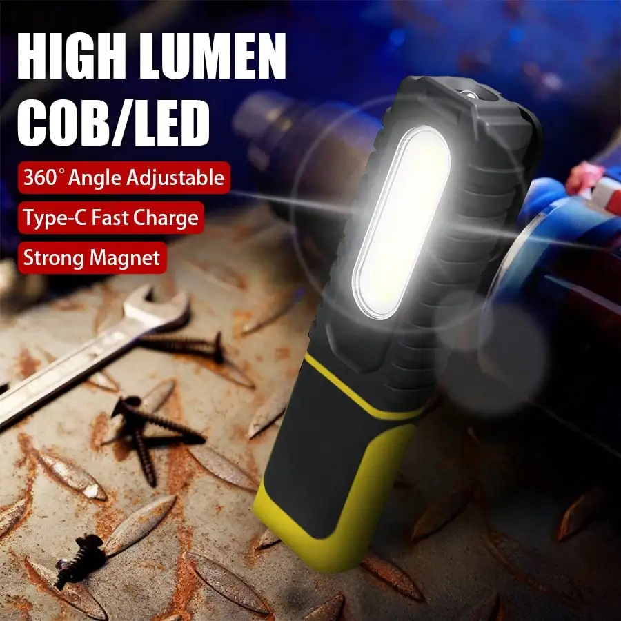 

1PC Rechargeable LED Work Light, 3 Modes Magnetic Rotatable Flashlight for Home Outdoor Repair