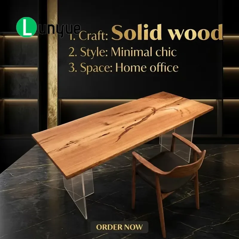 Luxury Modern Epoxy Dining Table Set with Natural Oak Edge Grain for Living Room Family Bar and Dinner Stylish Durable