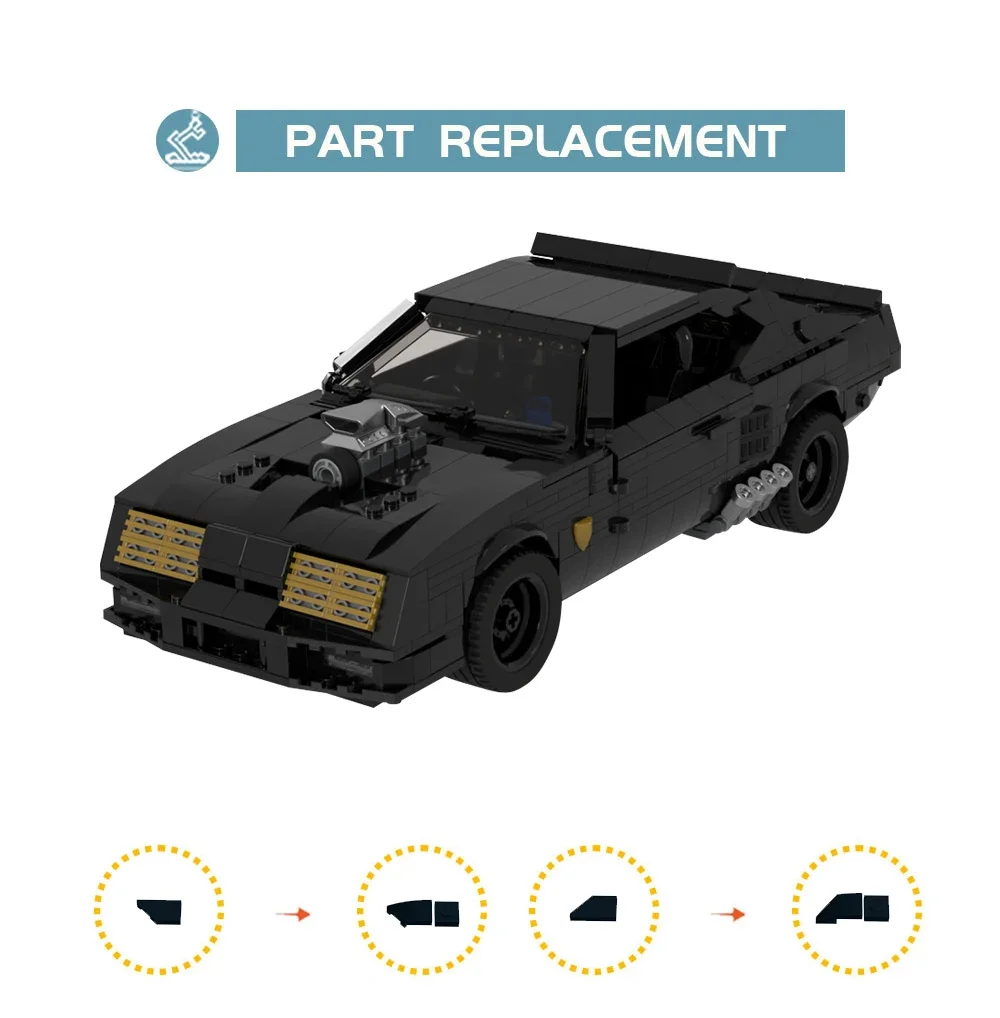 Film Merchandise Maxs V8 Interceptor Bausteine MOC- 198858   Schwarzes Supercar-Montagemodell, Puzzle für Kinder, Spielzeug, Jungen, Geburtstagsgeschenk