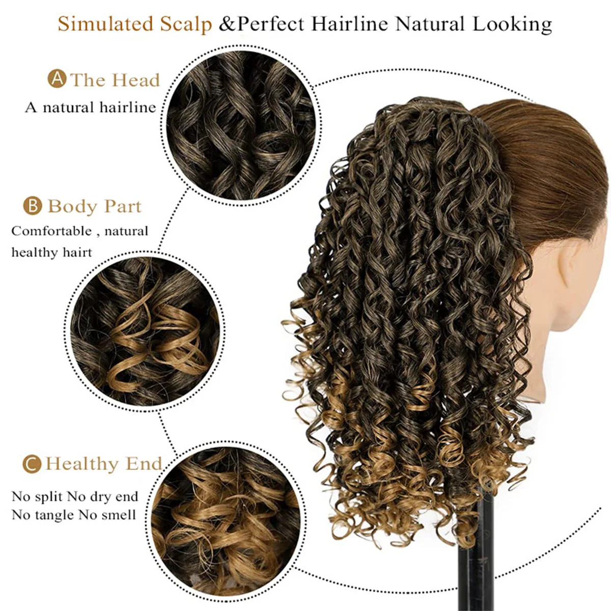 Braided ponytail spiral curled drawstring style curly hair ponytail natural simulation fluffy elastic mesh ponytail