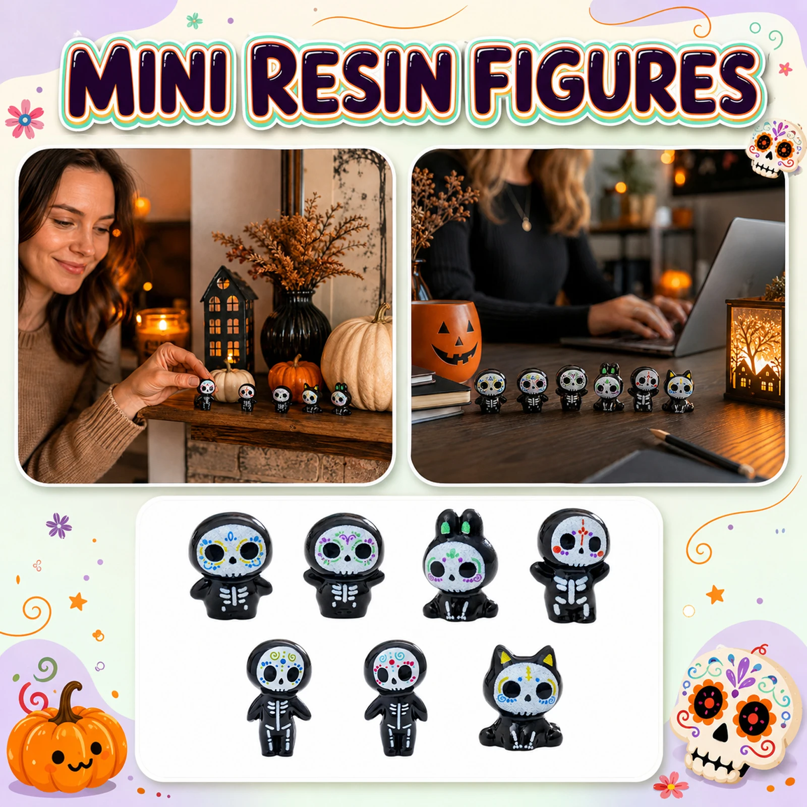 Halloween Mini Resin Ghost Figurine Small Spooky Ghost Ornament Tabletop Tiered Tray Decor for Home  Shop Layout Party Decor