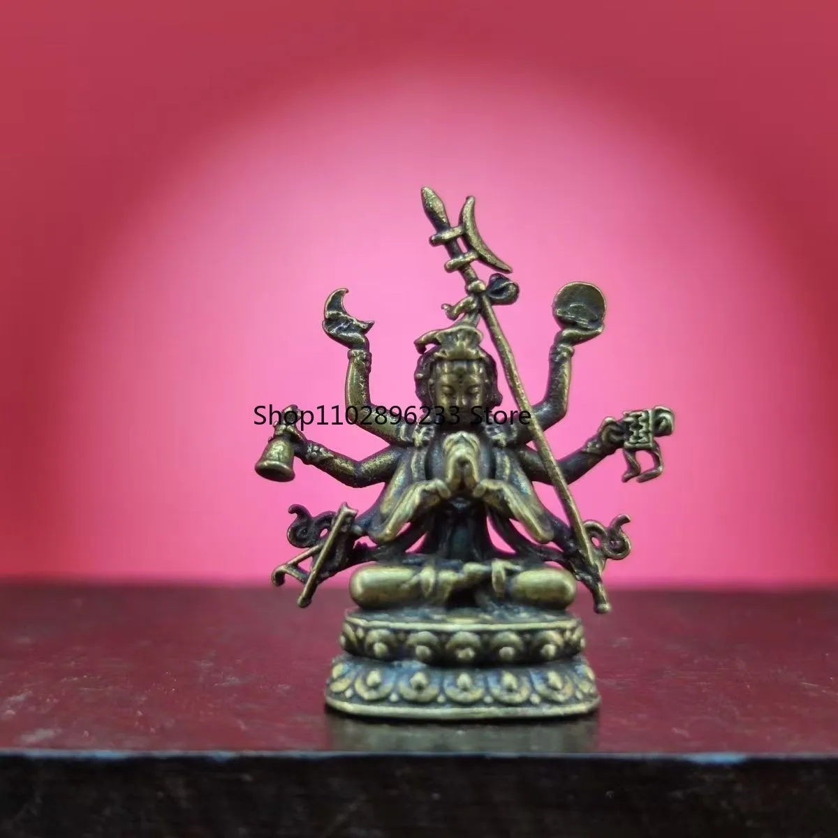 Mini 6-Arm Cundi Guanyin (Kwan Yin) Brass Buddha Statue Amulet