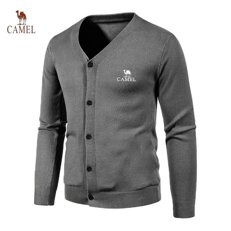 New Men's Embroidered CAMEL Long Sleeved Knitted V-neck Cardigan Autumn and Winter Fashionable Casual Multifunctional Top