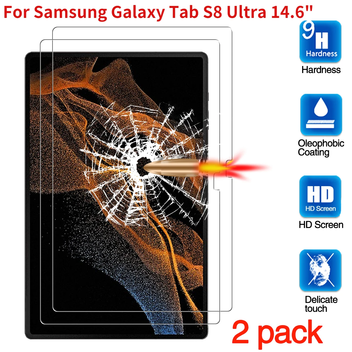 

2PCS 9H Tempered Glass Screen Protector For Samsung Galaxy Tab S8 Ultra 14.6 Inch Screen Protector Tab S8 Ultra Tempered Glass