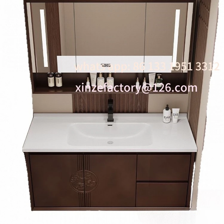 

Chinese oak ceramic modern intelligent bathroom cabinet combination ceramic integrated solid wood face wash