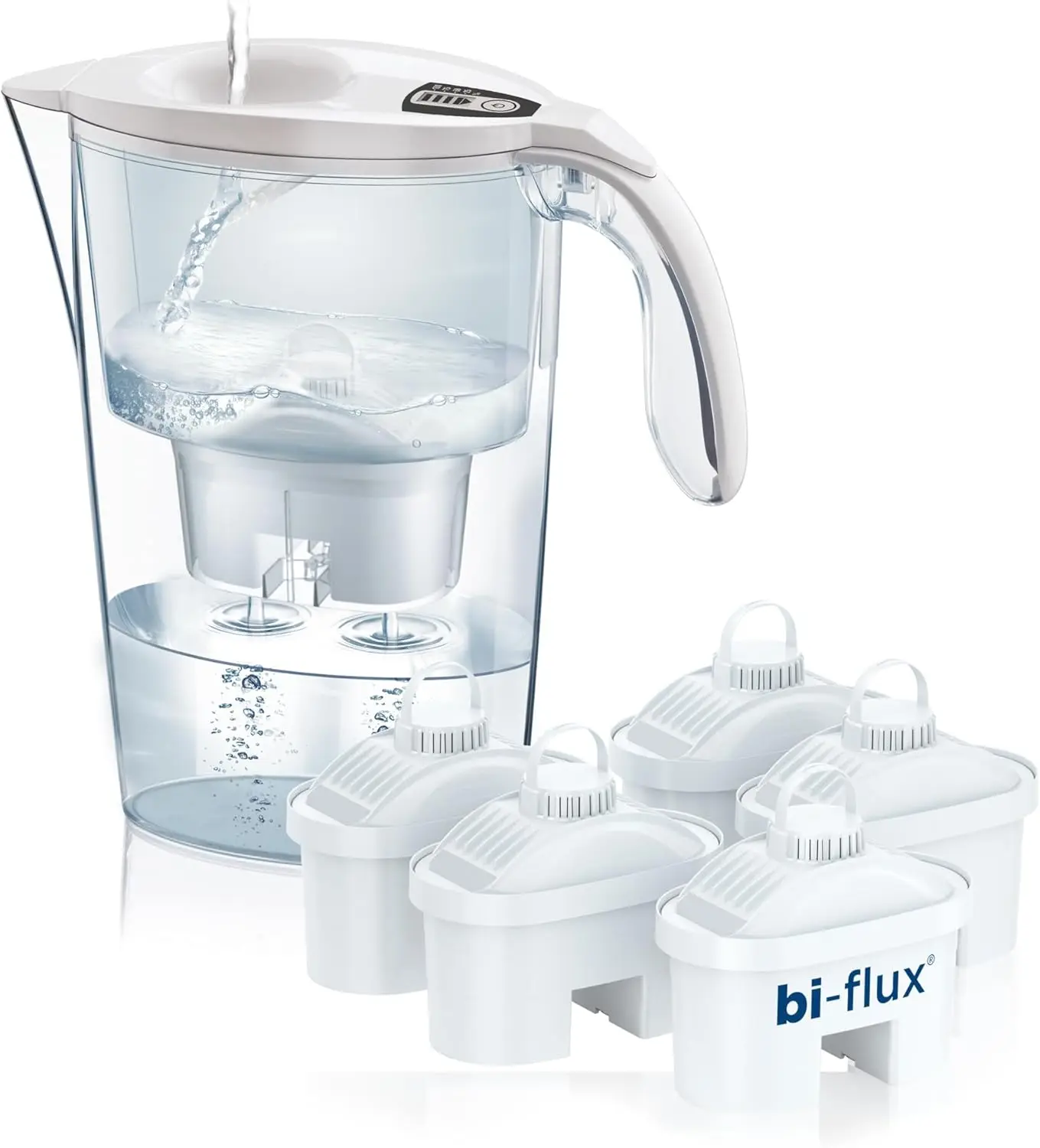 Line di LAICA - 2,3L - 6 Filtri ثنائي التدفق، Preserva i sali minerali e Riduce le sostanze indesiderate - Timer digitale