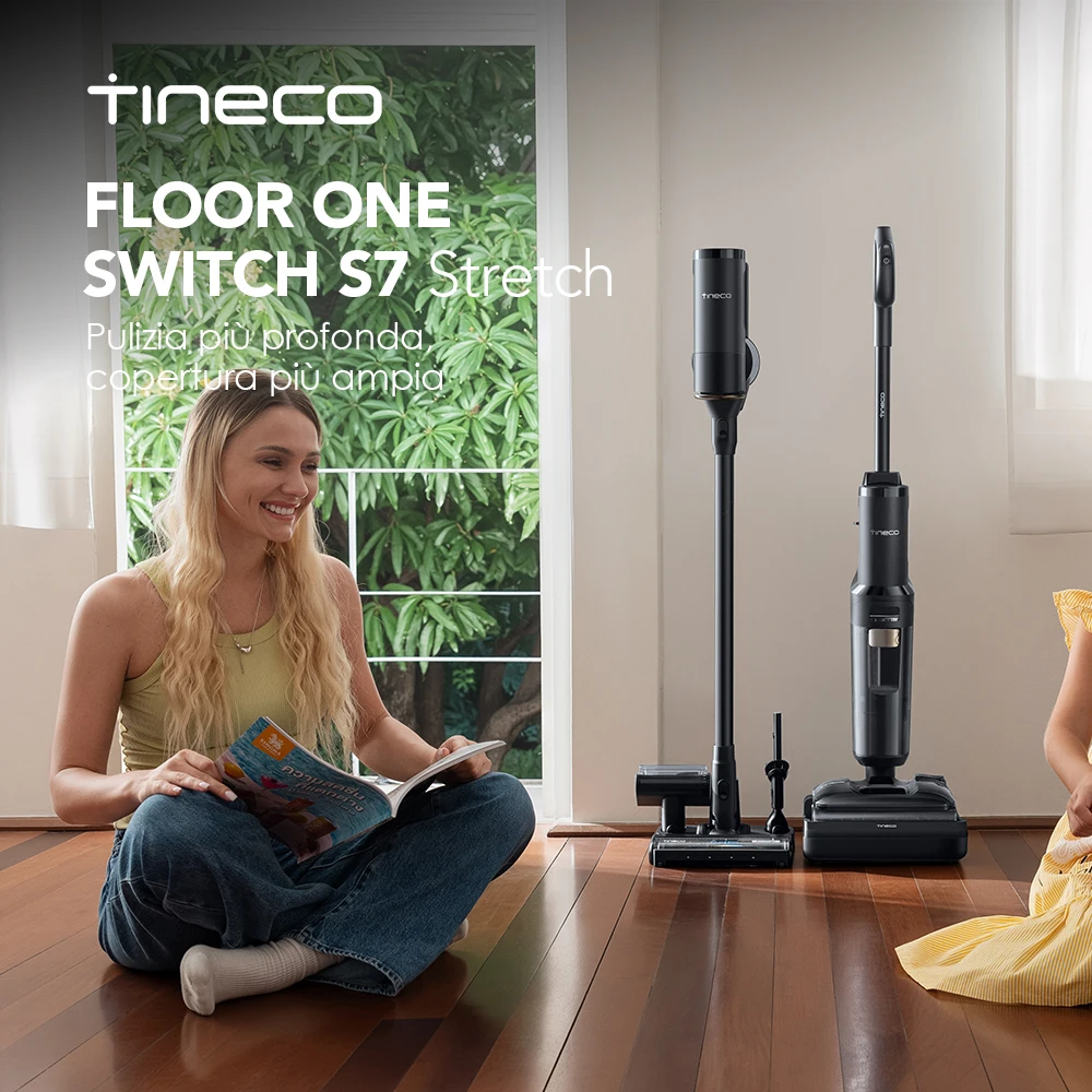 Tineco FLOOR ONE Switch S7 Stretch Aspirapolvere Wet & Dry e Set Aspirapolvere a Batteria 5-in-1 Flash Dry Autopulente Dual Block Anti-Groviglio