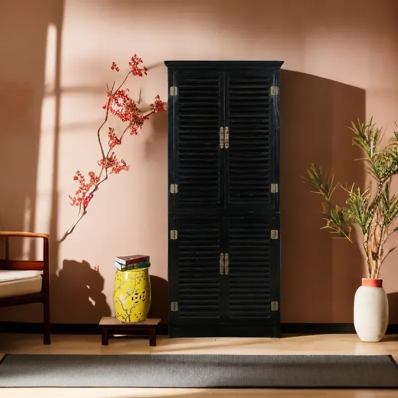 Chinese Antique Retro Solid Wood Wardrobe Bedroom Storage Cabinet Home Decorative Partition Furniture
