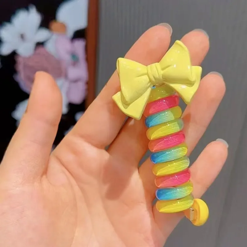 Cuerda de pelo en espiral de alta elasticidad para niños, coleta de Color arcoíris, anillo de goma, tocado, 1 unidad