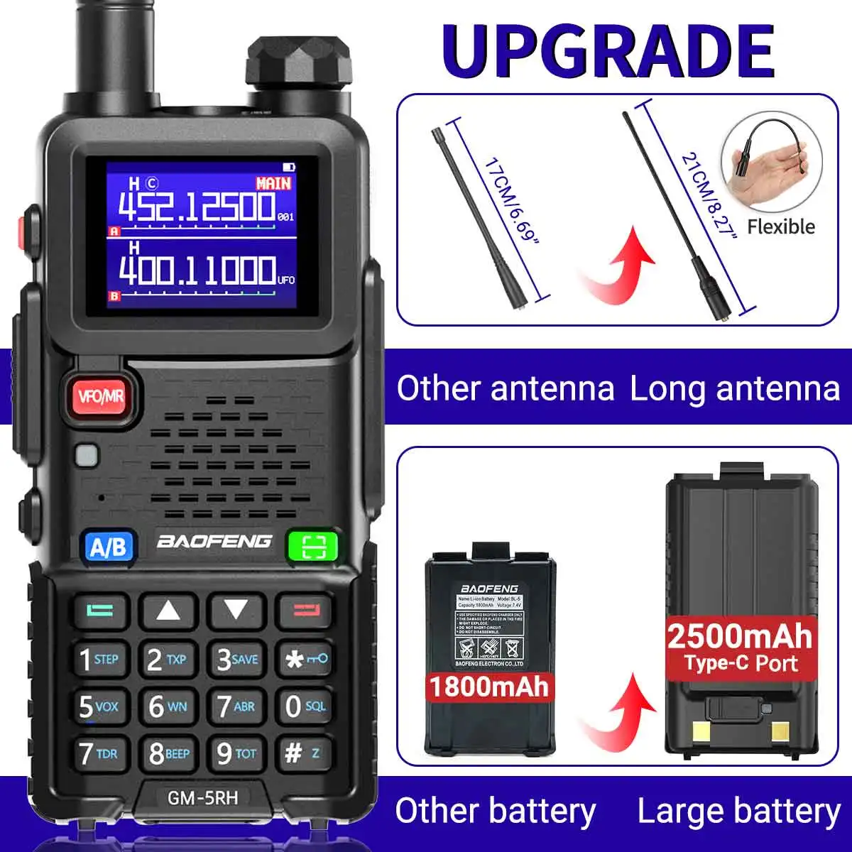 2X BAOFENG GM-5RH UV-5RH GMRS Walkie Talkie Wireless Copy Frequency Type-C ricarica NOAA UV-5R UV-5RM VHF UHF Ham Radio bidirezionale