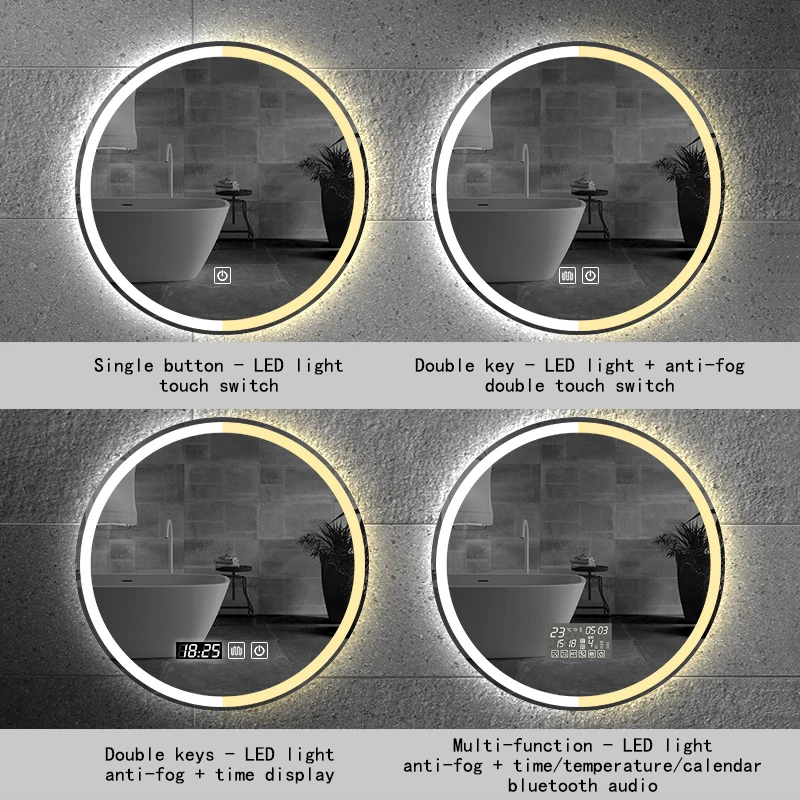 Espejo redondo inteligente para dormitorio de Hotel, retroiluminación ajustable de 3 colores con LED para baño, 70CM