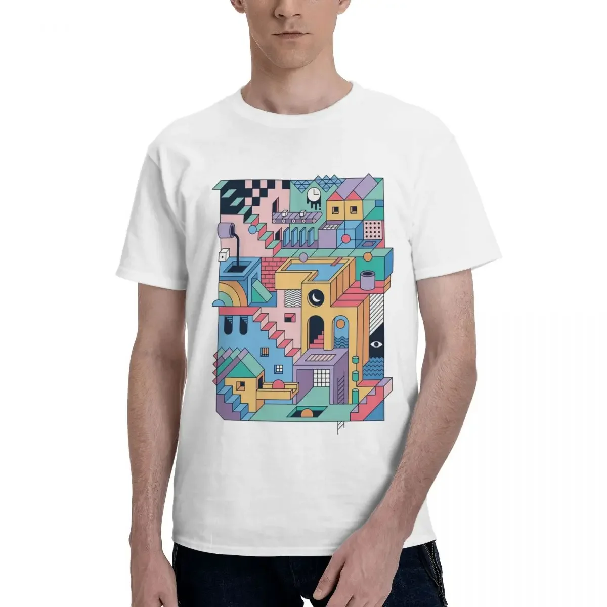 80's Escher 100% Cotton T-shirt Men Classic T Shirts Men O-Neck Short Sleeve S-6XL