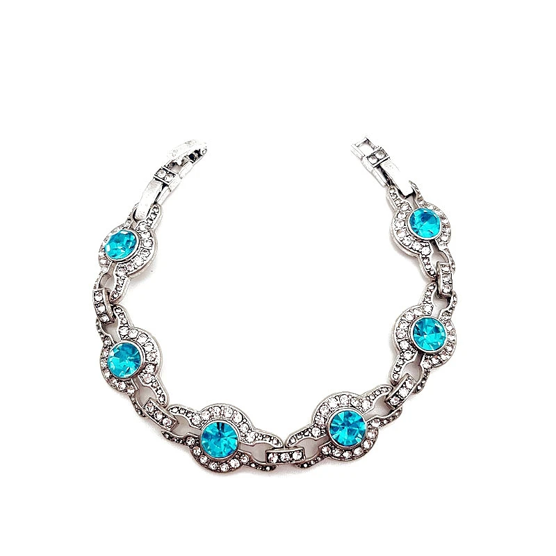 

Rhinestone Link Bracelet Glass Vintage Jewelry Sky Blue Adjustable Jewelry For Women