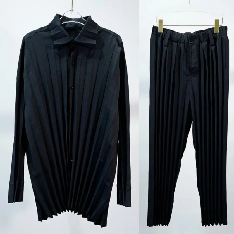 

Miyake плиссированная мужская рубашка без морщин, новая летняя осенняя блузка, кардиган, комплект брюк, нишевая дизайнерская модная мужская складная одежда