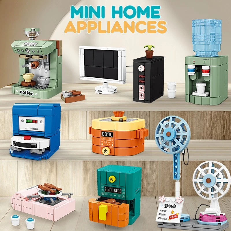 Children's home educational assembly building blocks, small appliance models, coffee machines, fan toys
