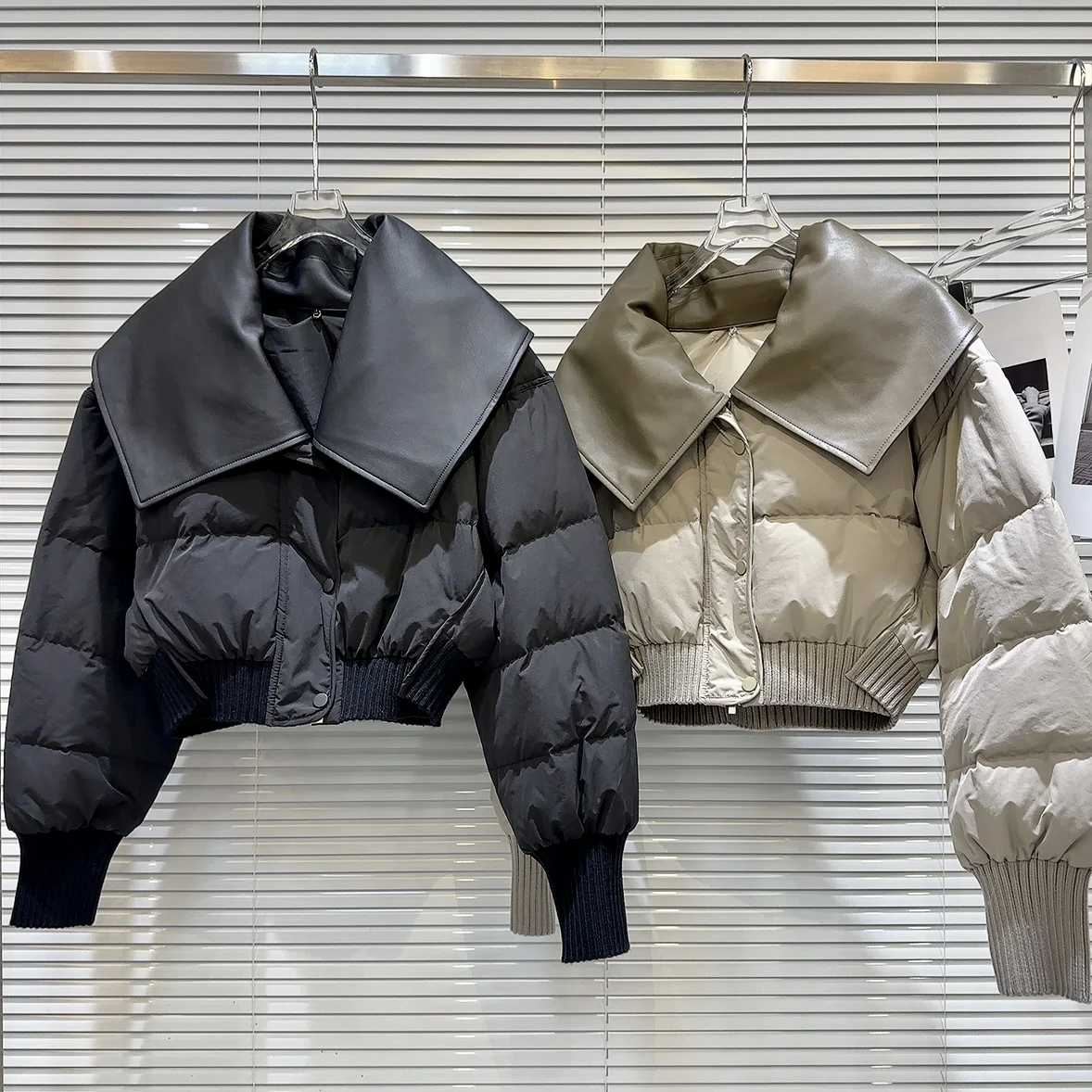 

Street Sle PU Leather Collar Design Winter Cotton Jaet Spicy Girl Warm Cotton Coat ort Length Zipper Closure Long Sve