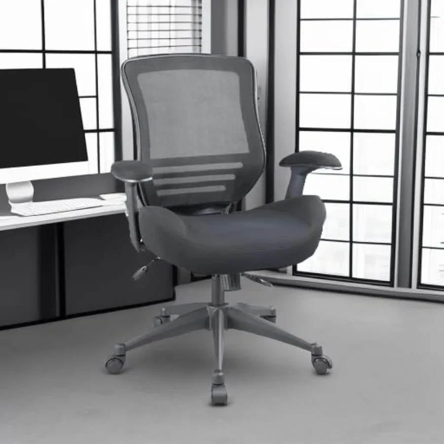 Ergonomic office chair for long work sessions, black mesh back with soft thick seat, supports up to 400lbs
