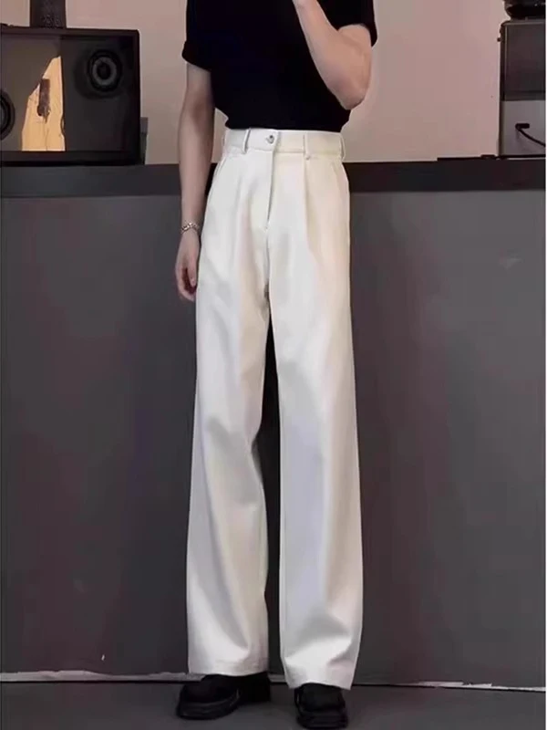 

Мужские летние брюки с высокой талией, расклешенные, из ледяного шелка, прямого кроя, повседневные, CleanFit, американский стиль, из полиэфирного волокна, молодежные, модные