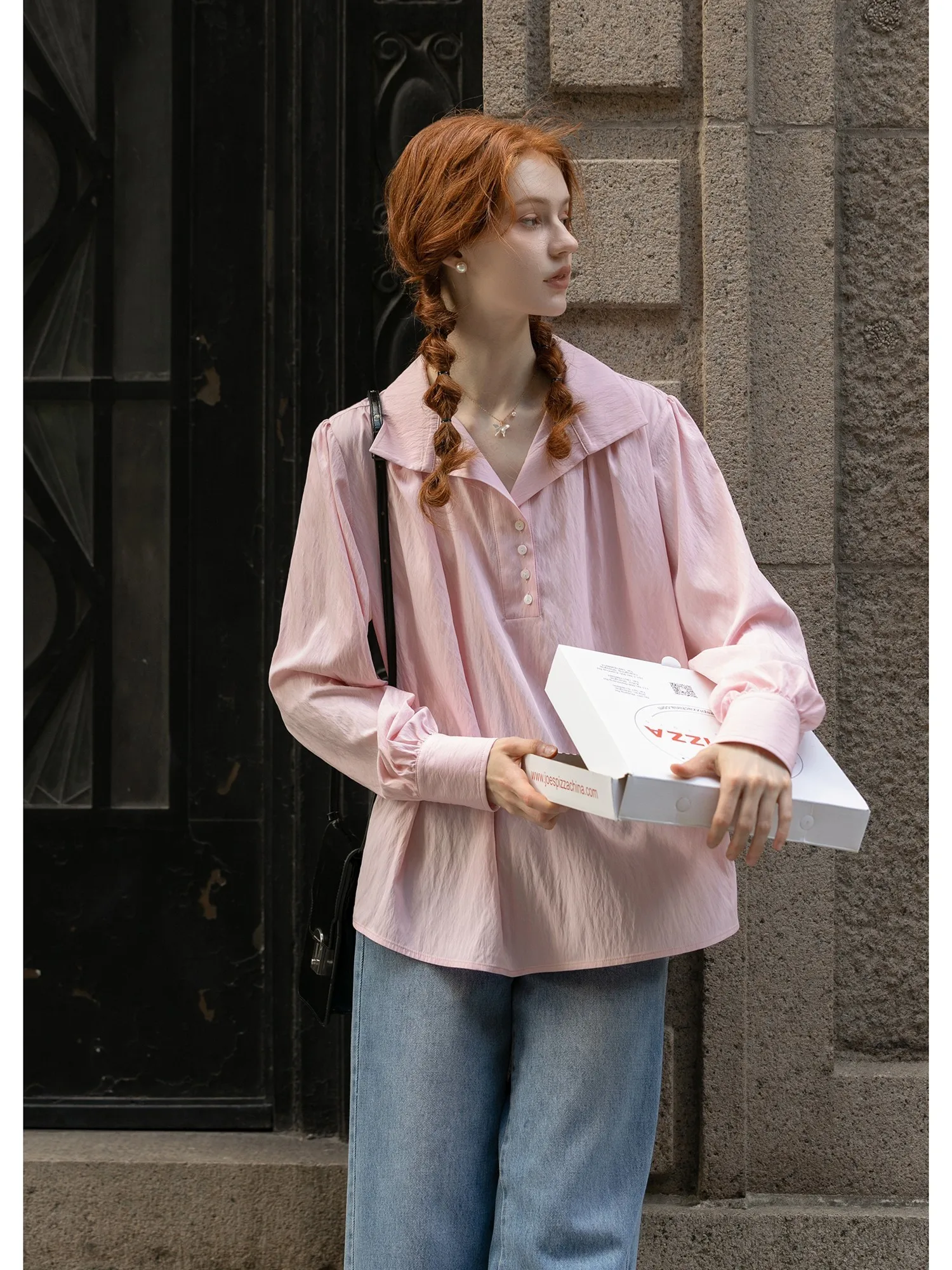 

MELLIIY, новинка 2025 года, свободный крой, повседневный женский топ с отложным воротником на пуговицах, весна-осень, топ с отложным воротником