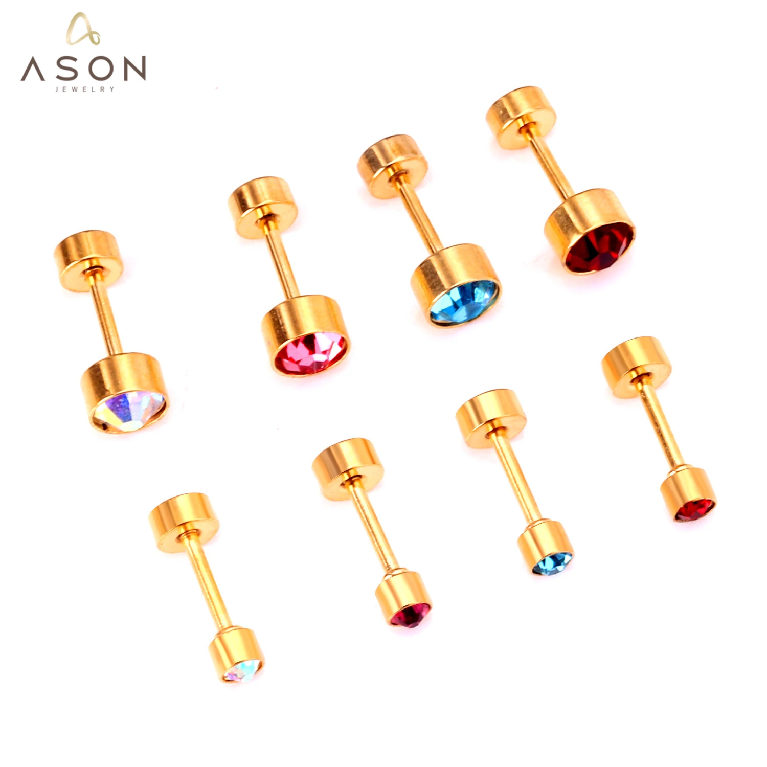 ASONSTEEL Classic Round Cubic Zirconia Piercing Stud Earrings 316L Stainless Steel For Women Crystal Cartilage Earring Jewelry