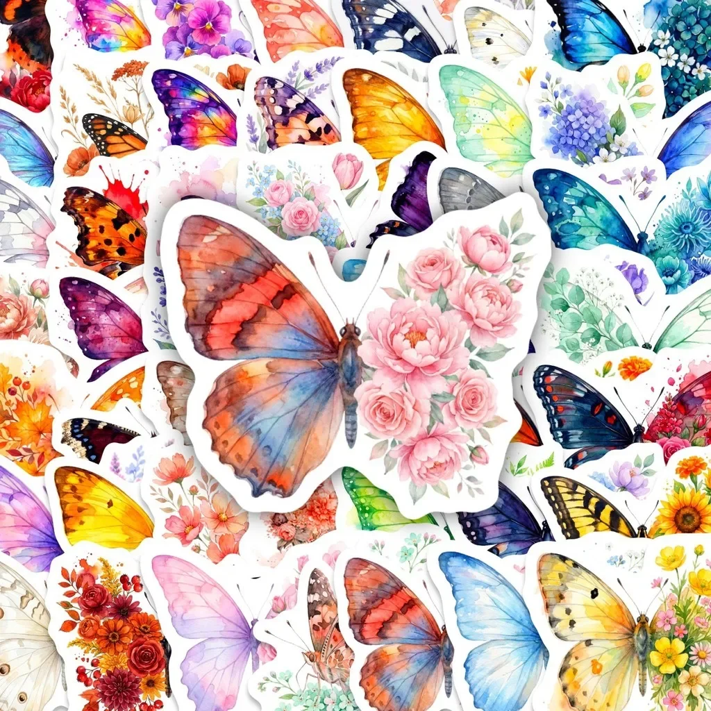 50Pcs Colorful Butterfly Graffiti Stickers,Floral Butterfly Decals for Notebook, Skateboard DIY Decoration Giajar Sticker Store