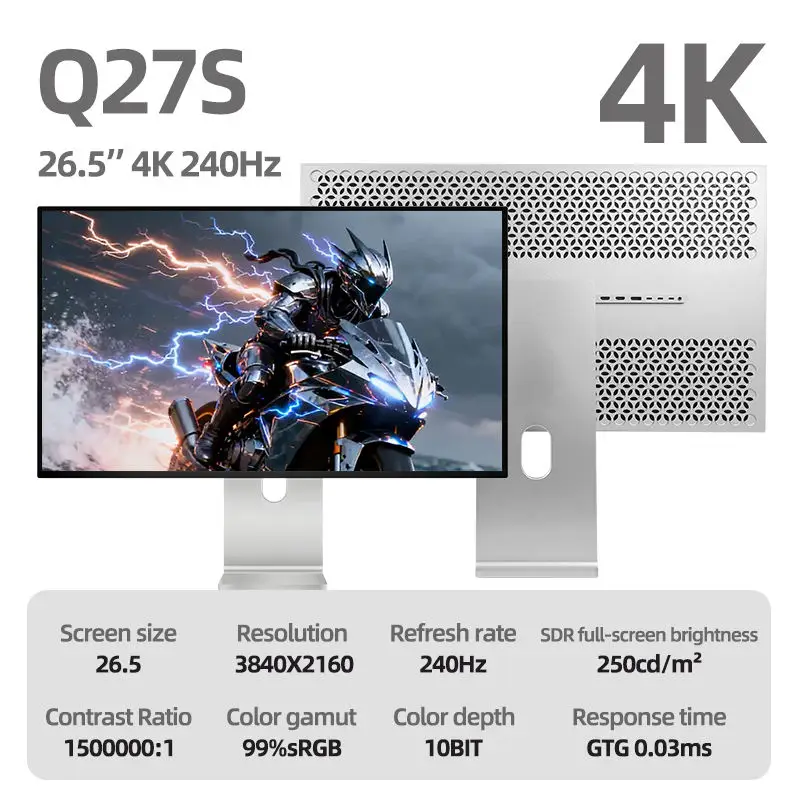 

Игровой монитор KUYCON Q27S 26,5 дюйма 4K 240 Гц с Retina-дисплеем, для фотографии и дизайна, настольный, алюминиевый, вертикальный, 10-битный, глянцевый