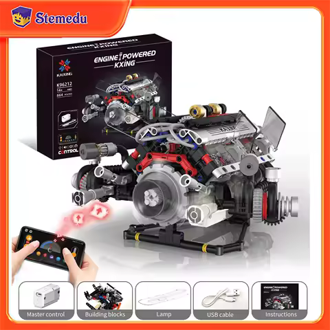 K96212 664pcs F+1 Supercar Engine Building Blocks V8 Simulation DIY Model LED Light &amp; APP Control Programming Motor Drive Bricks