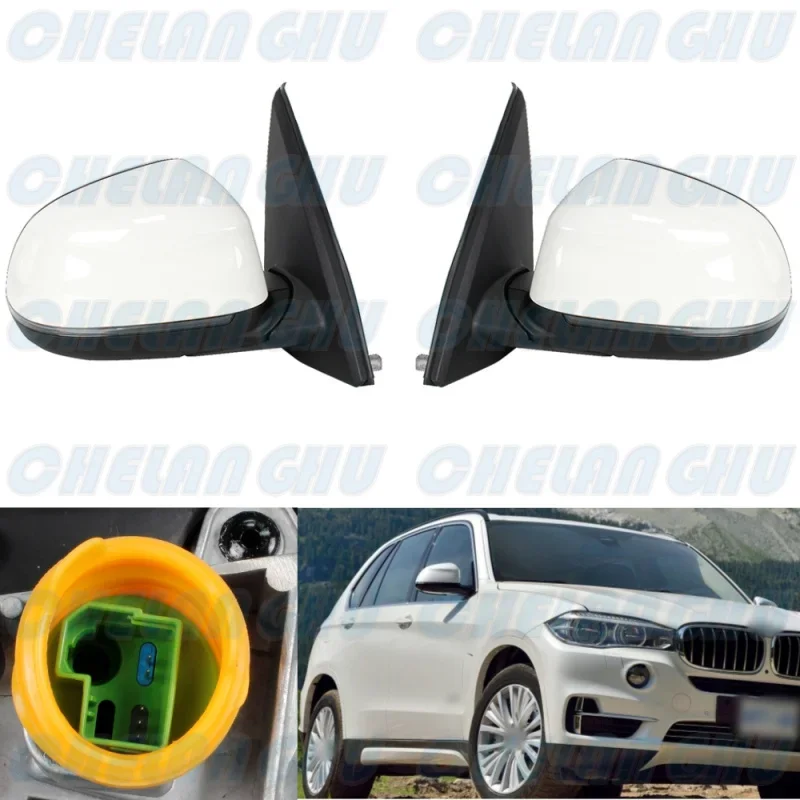 

For BMW X5 F15 2014 2015 2016 2017 1 Pair 5 Pins White Painted Heated Power Adjust Blind Line Turn Lamp Leather Mirror Assembly