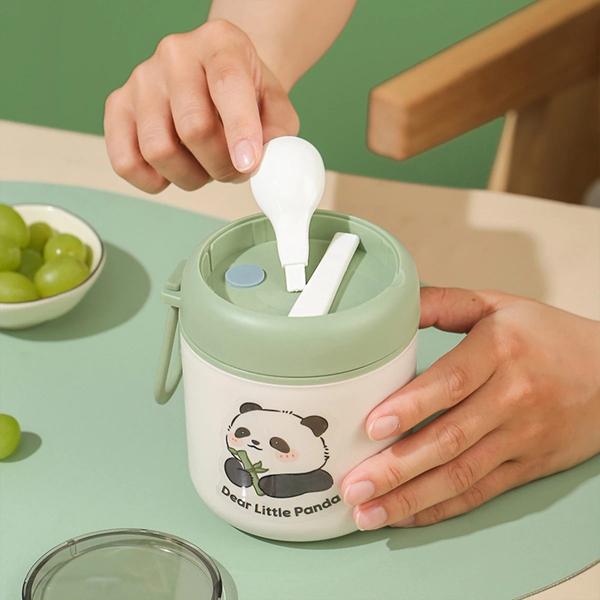 Cute Panda Insulated Breakfast Cup scatola per il pranzo isolata sottovuoto tazza per zuppa tazza per Porridge portatile per colazione con coperchio